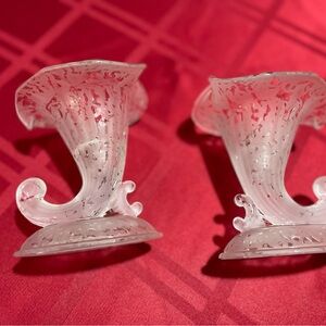 Fenton Elegant Cornucopia Frosted Glass Candle Holders